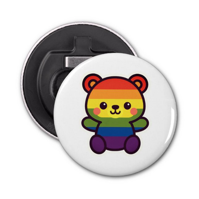 Abrebotellas Kawaii Rainbow Teddy - Una elegante fiesta del org (Anverso)