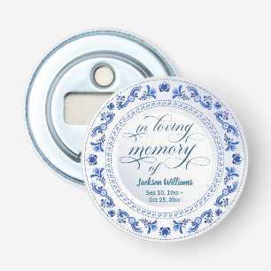 Abrebotellas Keepsake del funeral floral azul de porcelana