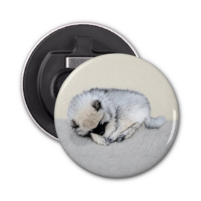 Abrebotellas Keeshond Sleeping Pinting Pintura Original De Perr (Anverso)