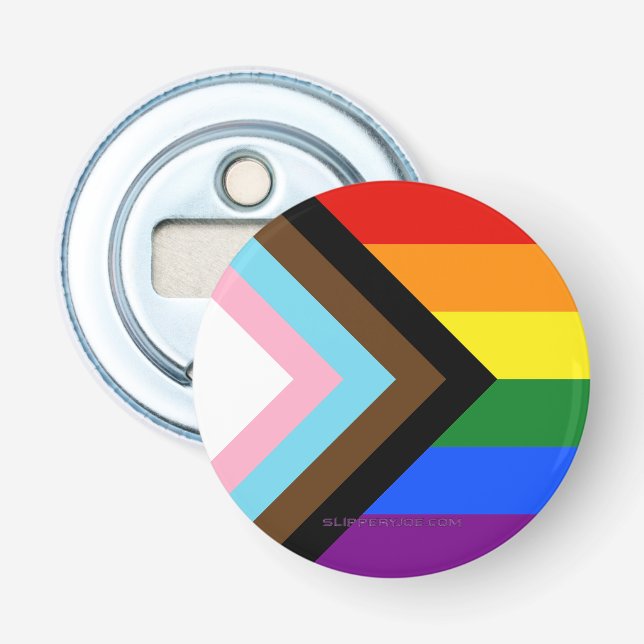 Abrebotellas La bandera del orgullo progresista de SlipperyJoe' (Anverso)
