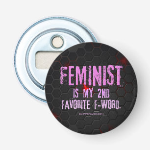 Abrebotellas La palabra feminista de SlipperyJoe brillante negr