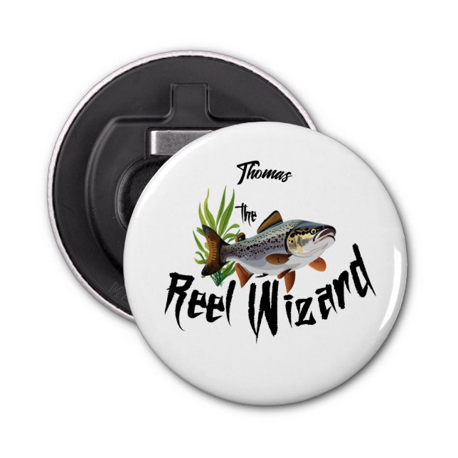 Abrebotellas La trucha arcoiris del asistente de los tambores (Anverso)