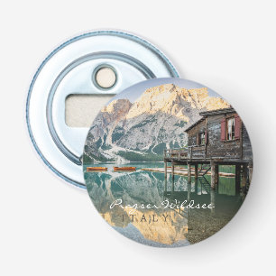 Abrebotellas Lago Pragser Wildsee en los Dolomitas en Italia