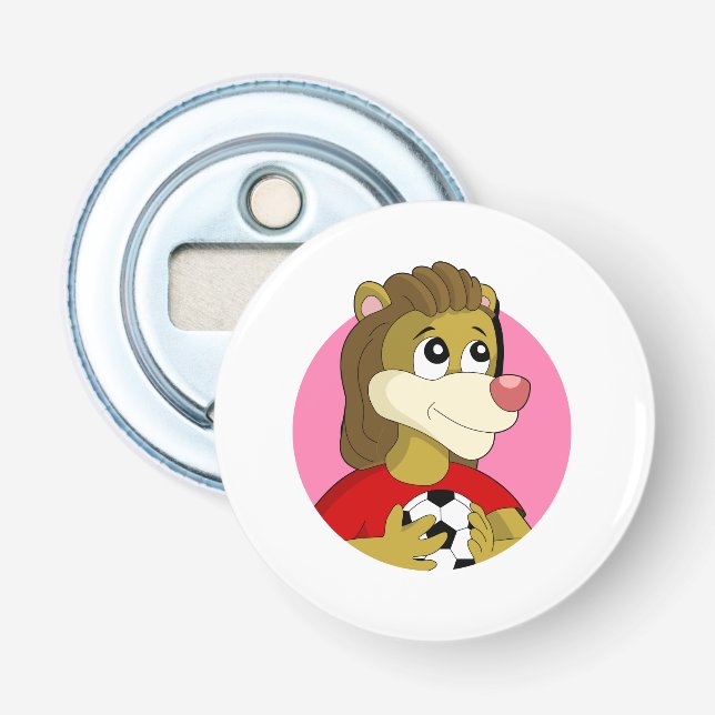 Abrebotellas León sujetando un personalizado de fútbol (Anverso)