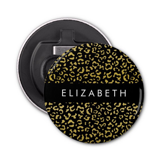 Abrebotellas Leopard Print, Gold Leopard, Purpurina, tu nombre (Anverso)