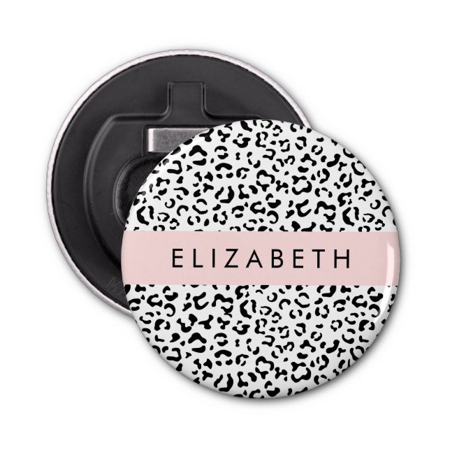 Abrebotellas Leopard Print, Spots, Black And White, Tu Nombre (Anverso)