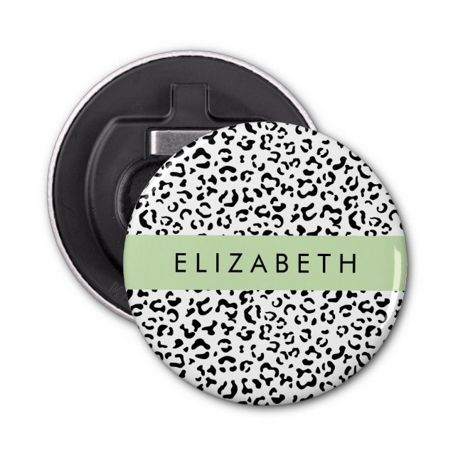 Abrebotellas Leopard Print, Spots, Black And White, Tu Nombre (Anverso)