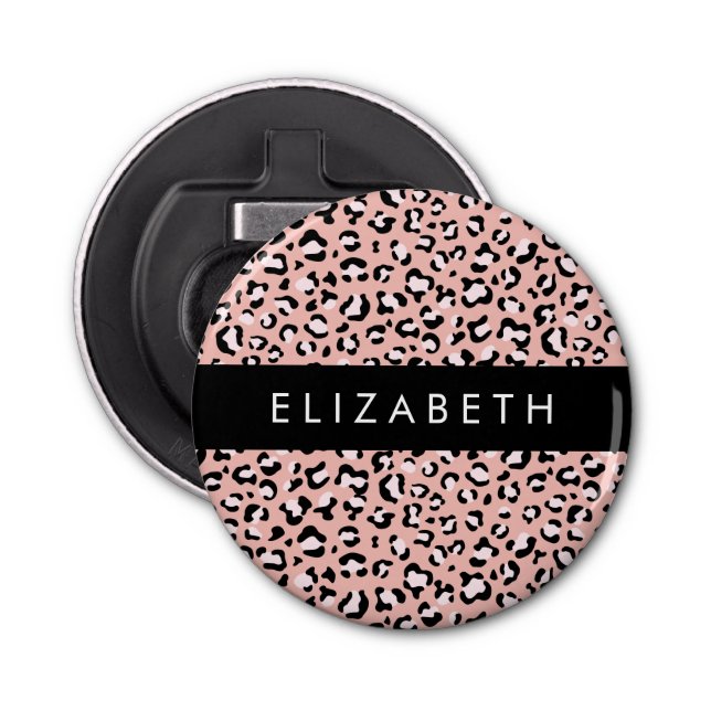 Abrebotellas Leopard Print, Spots, Pink Leopard, Tu Nombre (Anverso)