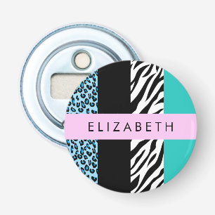 Abrebotellas Leopard Print, Zebra Print, Blue, Your Name