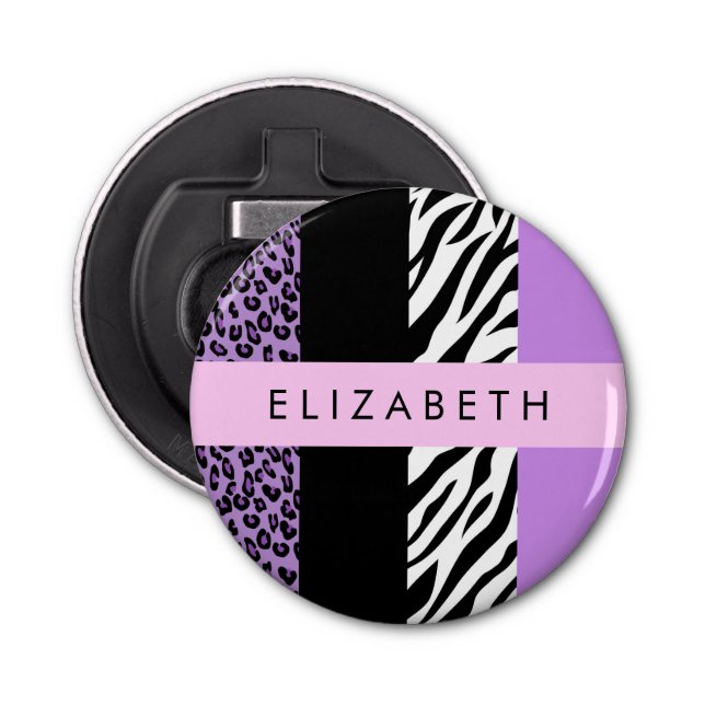 Abrebotellas Leopard Print, Zebra Print, Purple, Tu Nombre (Anverso)