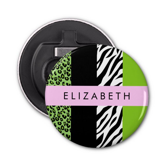 Abrebotellas Leopardo Print, Zebra Print, Green, Your Name (Anverso)