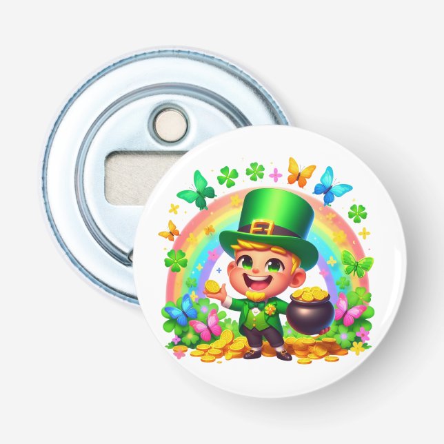 Abrebotellas Leprechaun arcoiris con oro (Anverso)