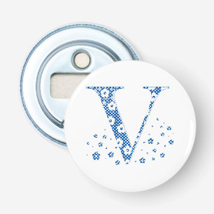 Abrebotellas Letra de patrón de flor V(azul)