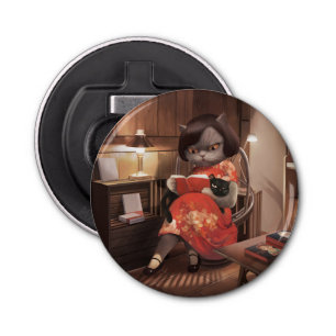 Abrebotellas Leyendo gato en Cheongsam