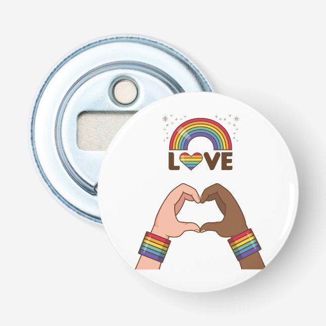 Abrebotellas LGTB+Orgullo. Amo el arcoiris. Corazón. (Anverso)