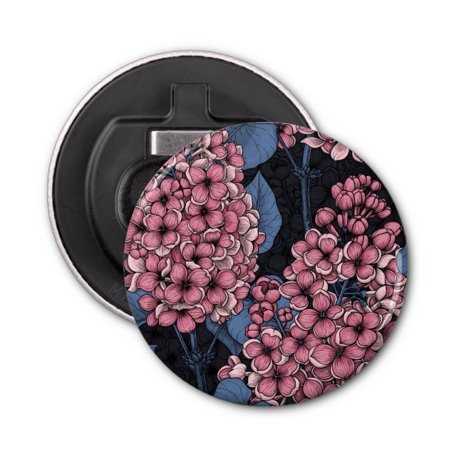 Abrebotellas Lílago rosado sobre azul oscuro (Anverso)