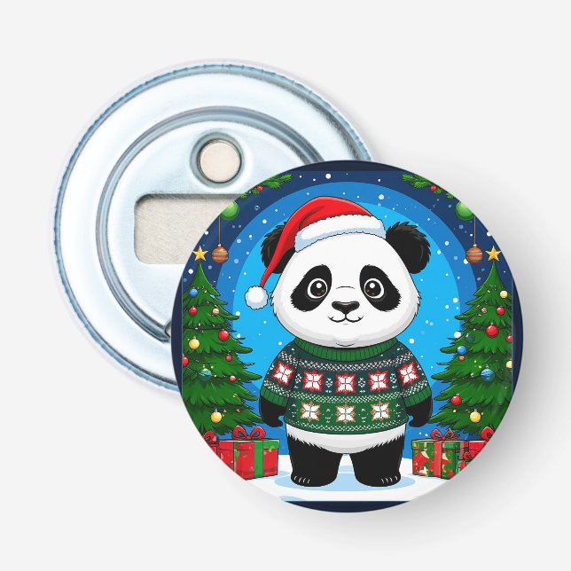 Abrebotellas Lindo Panda Con Jersey De Navidad Lleva Sombrero D (Anverso)