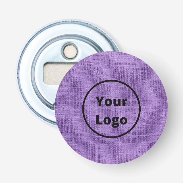 Abrebotellas logotipo personalizado morado burlap (Anverso)