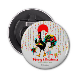 Abrebotellas Luces de navidad, baubles, regalos y Rooster