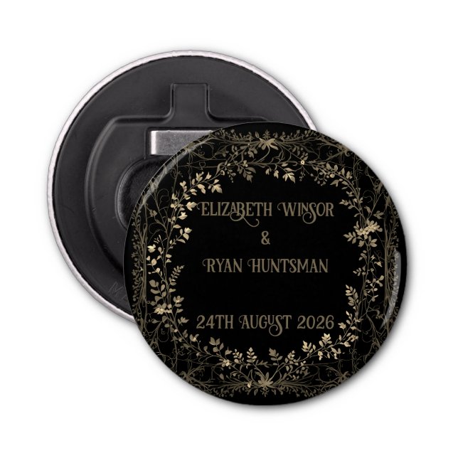 Abrebotellas Lujoso acabado floral de oro y sepia negra (Anverso)