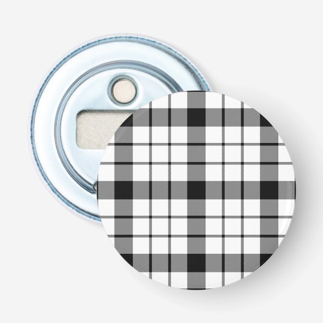 Abrebotellas MacFarlane tartan blanco negro plaid (Anverso)