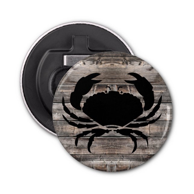 Abrebotellas madera rústica de granero con CRAB | (Anverso)