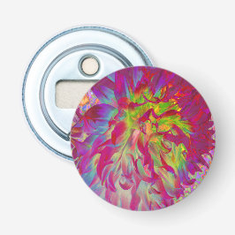 Abrebotellas Magenta psicodélica y flor de dalia amarilla