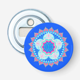 Abrebotellas Mandala Azul Rosa sobre Fondo Azul