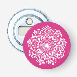 Abrebotellas Mandala Blanco sobre Fondo Rosa