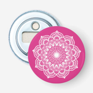Abrebotellas Mandala Blanco sobre Fondo Rosa