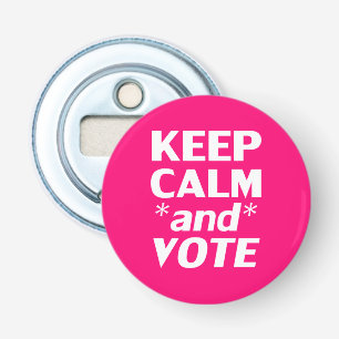 Abrebotellas "mantengan la calma y voten" rosa, magenta, blanco