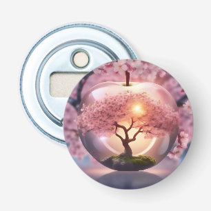 Abrebotellas Manzana translúcida rosa con una escena de árbol d