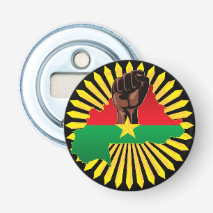 Abrebotellas Mapa de Burkina, bandera y puño de la revolución