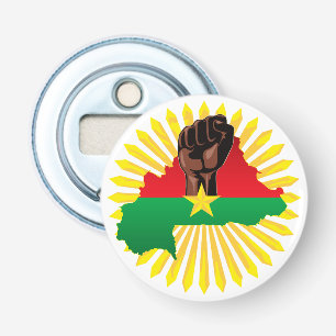 Abrebotellas Mapa de Burkina, bandera y puño de la revolución