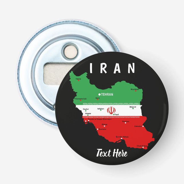 Abrebotellas Mapa de Irán con bandera y emblema (Anverso)