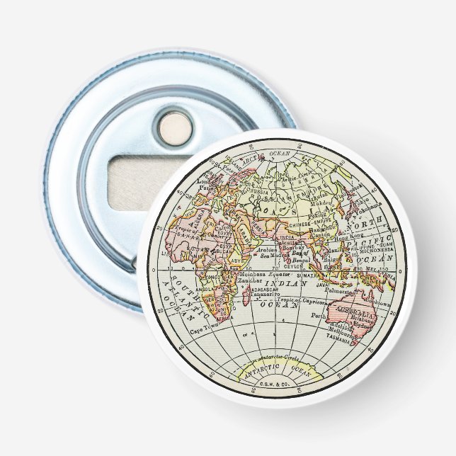 Abrebotellas Mapa del hemisferio oriental de arte de viaje (Anverso)