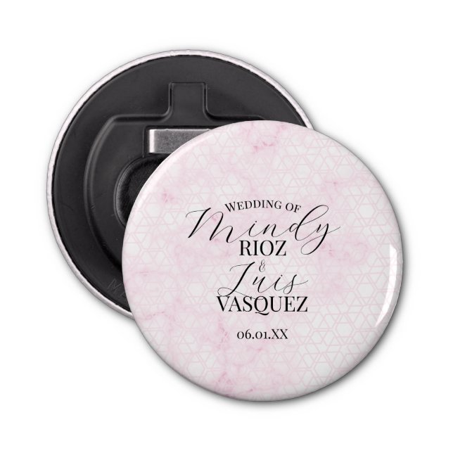 Abrebotellas Marble Abstract Pink Wedding Script Black  (Anverso)