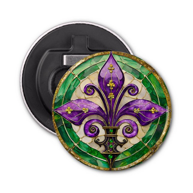 Abrebotellas Mardi Gras Sained Glass Fleur de lis (Anverso)