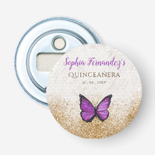 Abrebotellas Mariposa dorada púrpura rústica vintage  