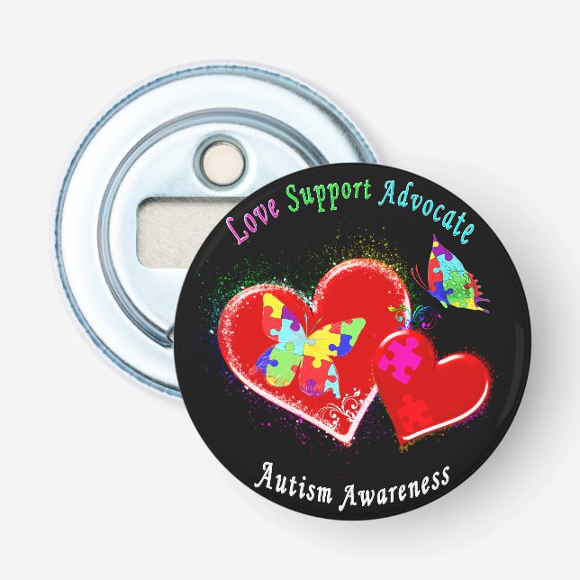 Abrebotellas Mariposas del autismo en corazones (Anverso)