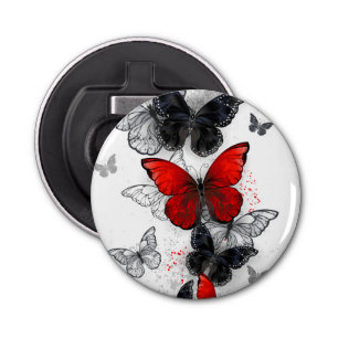 Abrebotellas Mariposas Morpho voladoras negras y rojas
