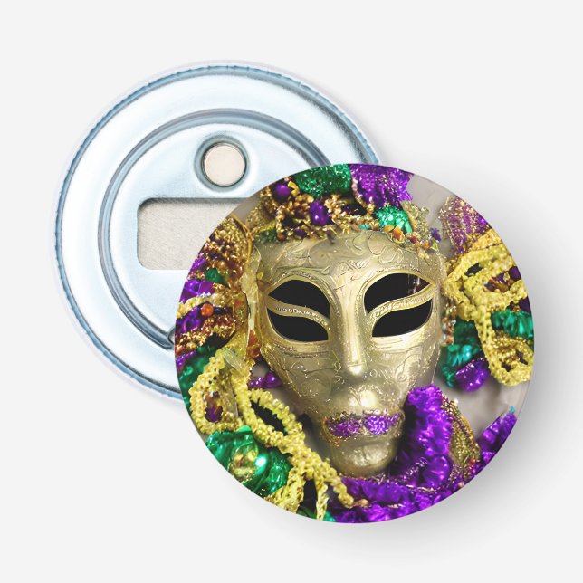 Abrebotellas Máscara de mascarada de perlas moradas y doradas M (Anverso)