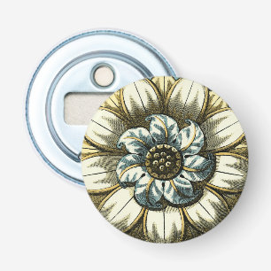 Abrebotellas Medallón Ornate Floral sobre fondo azul claro