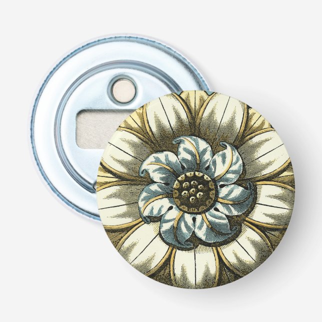 Abrebotellas Medallón Ornate Floral sobre fondo azul claro (Anverso)