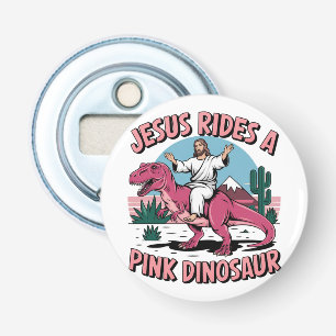Abrebotellas Memes Divertidos de Jesús, Jesús Monta un Dinosaur