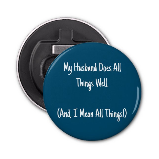 Abrebotellas Mi Esposo Hace Todo Bien. Azul y blanco (Anverso)