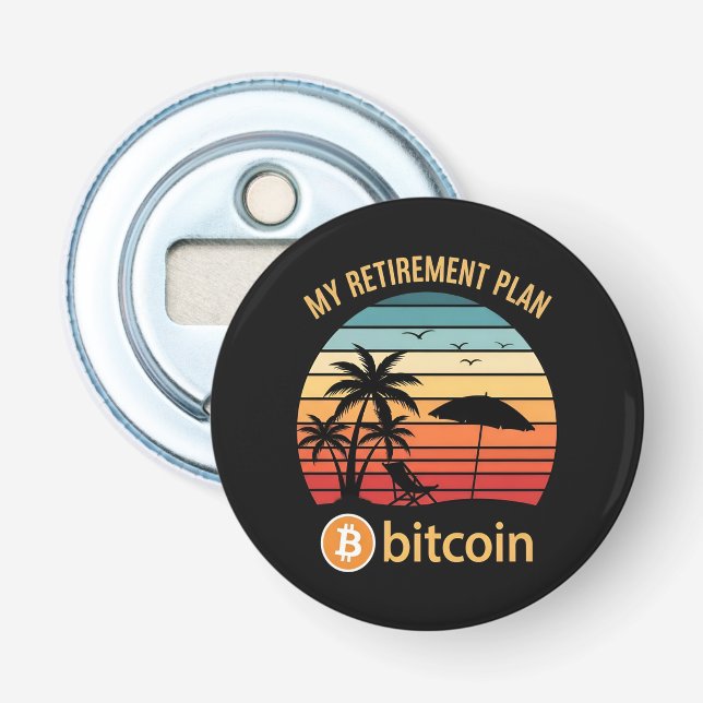 Abrebotellas Mi Plan de Jubilación Bitcoin Playa Atardecer (Anverso)