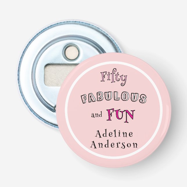 Abrebotellas Minimal Modern Fifty Fabulous Fun Pink 50 Birthday (Anverso)