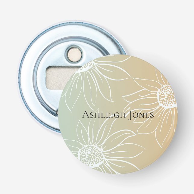 Abrebotellas Mint Peach White Daisies Floral (Anverso)