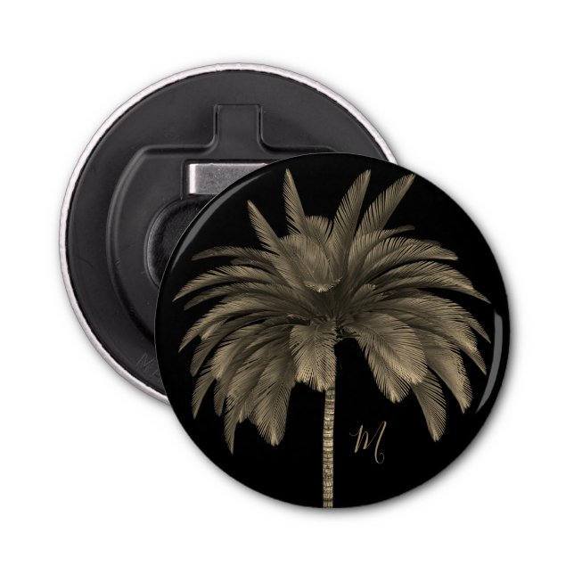 Abrebotellas Moda retro elegante de árbol de palmas negro (Anverso)